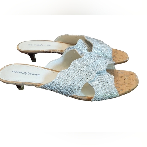 Donald J. Pliner Shoes - Donald Pliner Elly Silver Cork Kitten Heel Sandals Size 11